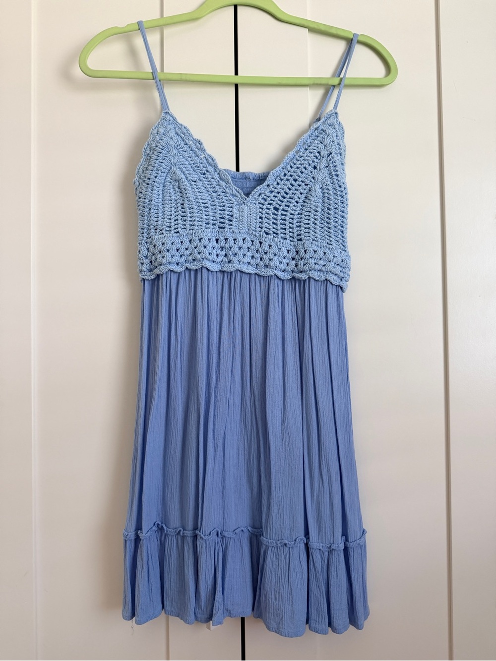 American Eagle Outfitters Light Blue Crochet Bodice Spaghetti Strap Dress